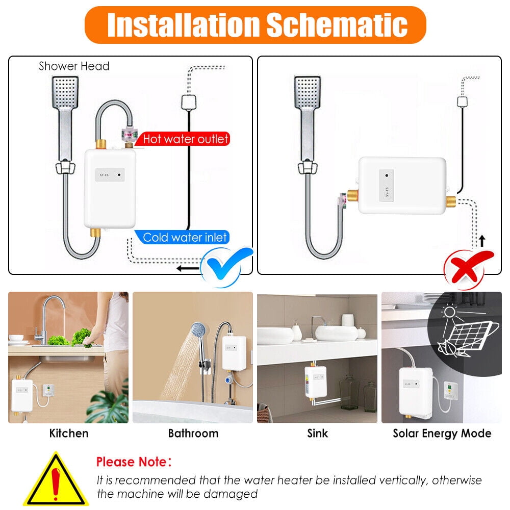 3000W Instant Hot Water Heater Electric Tankless On Demand House Shower Sink