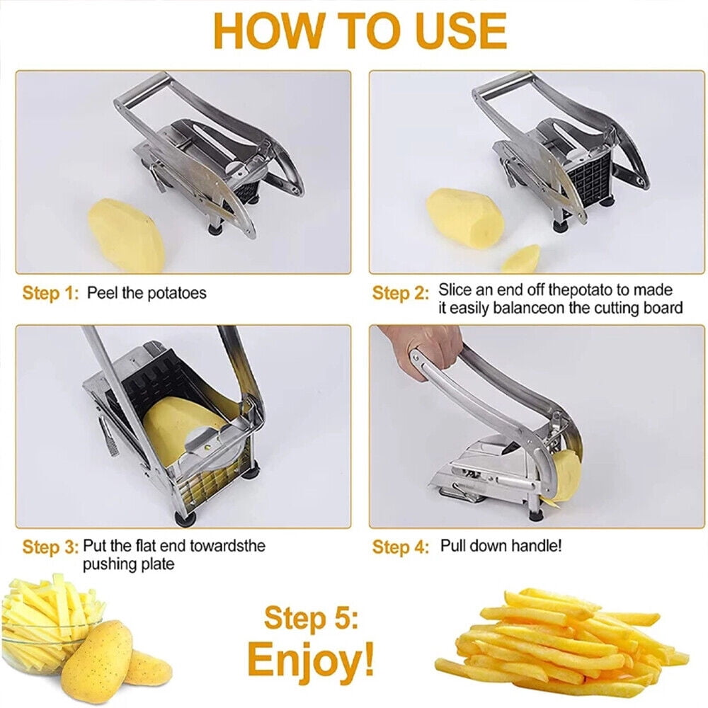 JahyShow French Fry Cutter Stainless Steel Potato Slicer, Food Grade Potato Cutter with No-Slip Base & 2 Blades for Potato Vegetable Radish Cucumber Onion