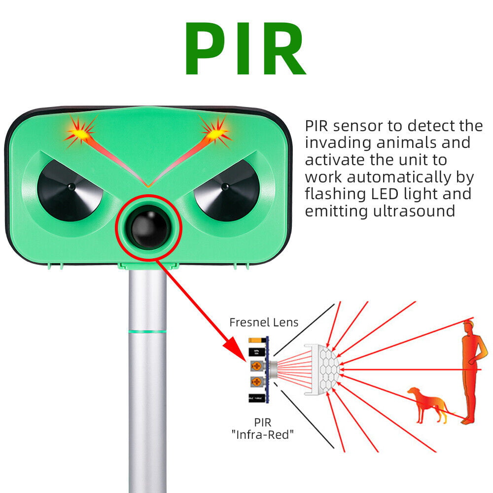 Ultrasonic Outdoor Animal Repeller, Outdoor Solar Powered Animal Repeller Waterproof with Motion Sensor & Flashing Light