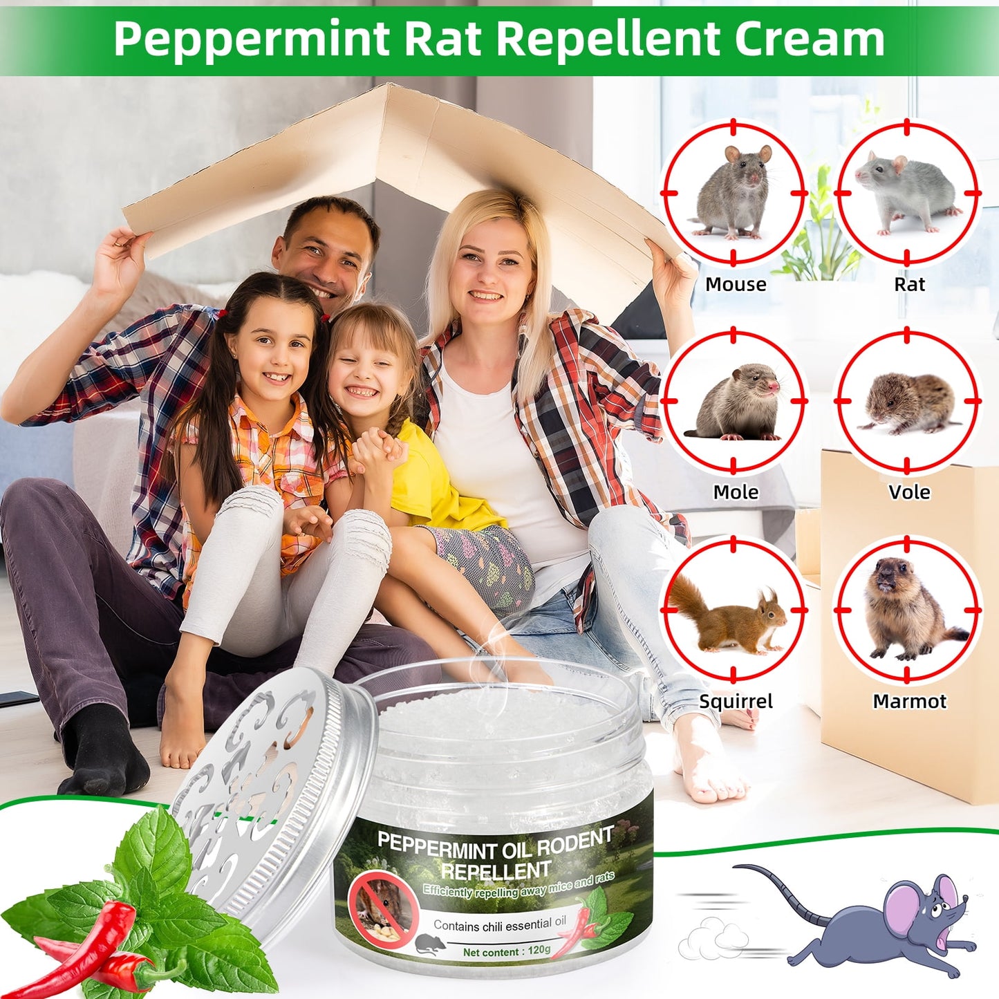 6pack Drive Away Rodents with Latest Peppermint Engine Mouse Repellent - Safe for Car, RV, Home, and Outdoors