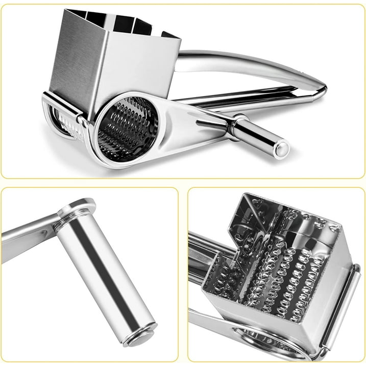 Cheese Grater, Rotary Cheese Grater Handheld with 3 Drum Blades,  Rotary Handheld Cheese Shredder Grater Stainless Steel