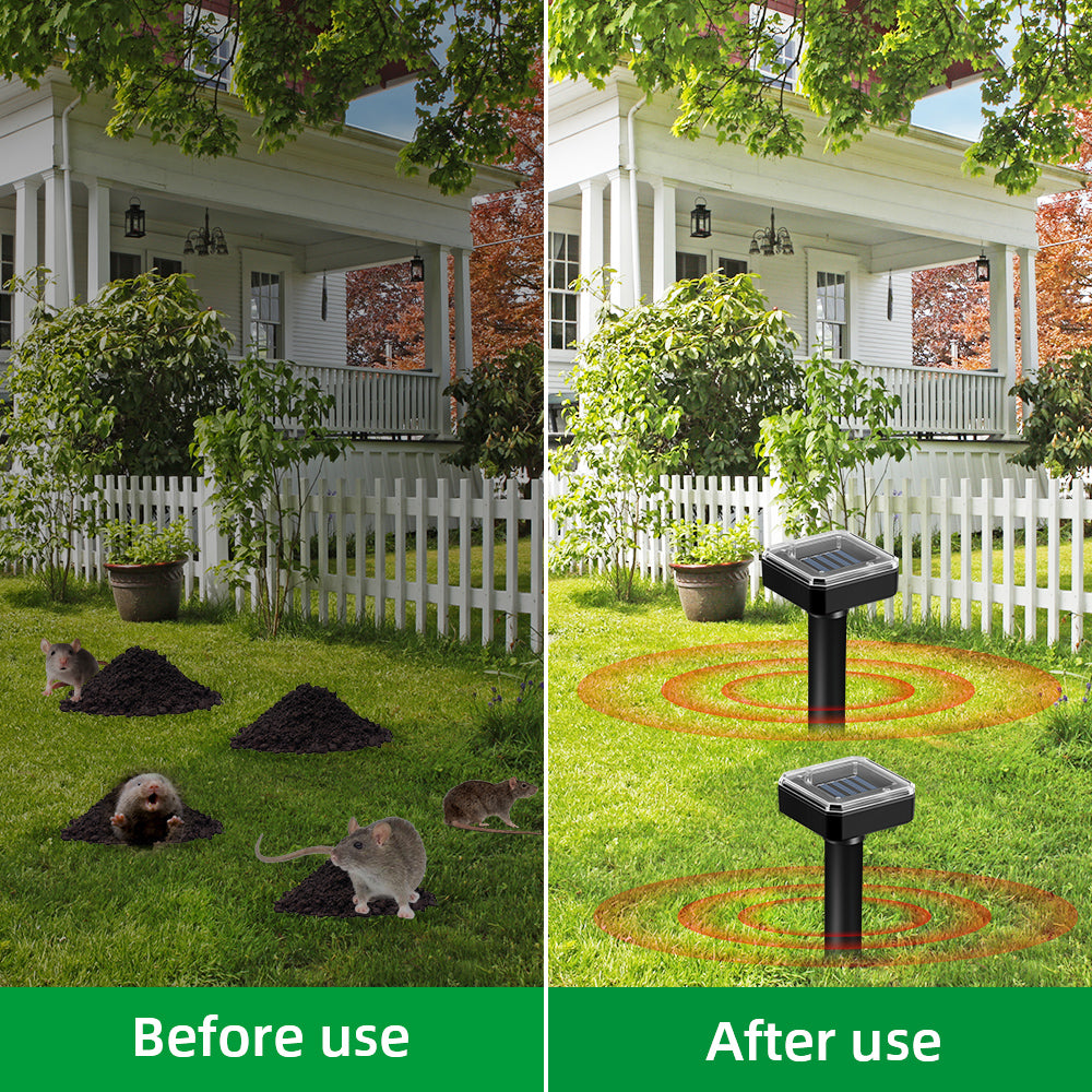 Mole Repellent Solar Powered 4 Pack,Vole Gopher Repellent Outdoor Ultrasonic Solar Powered Groundhog Deterrent Snakes Pest Rodent Sonic Vibration Stake for Lawn, Garden, Yard Mice Repellent