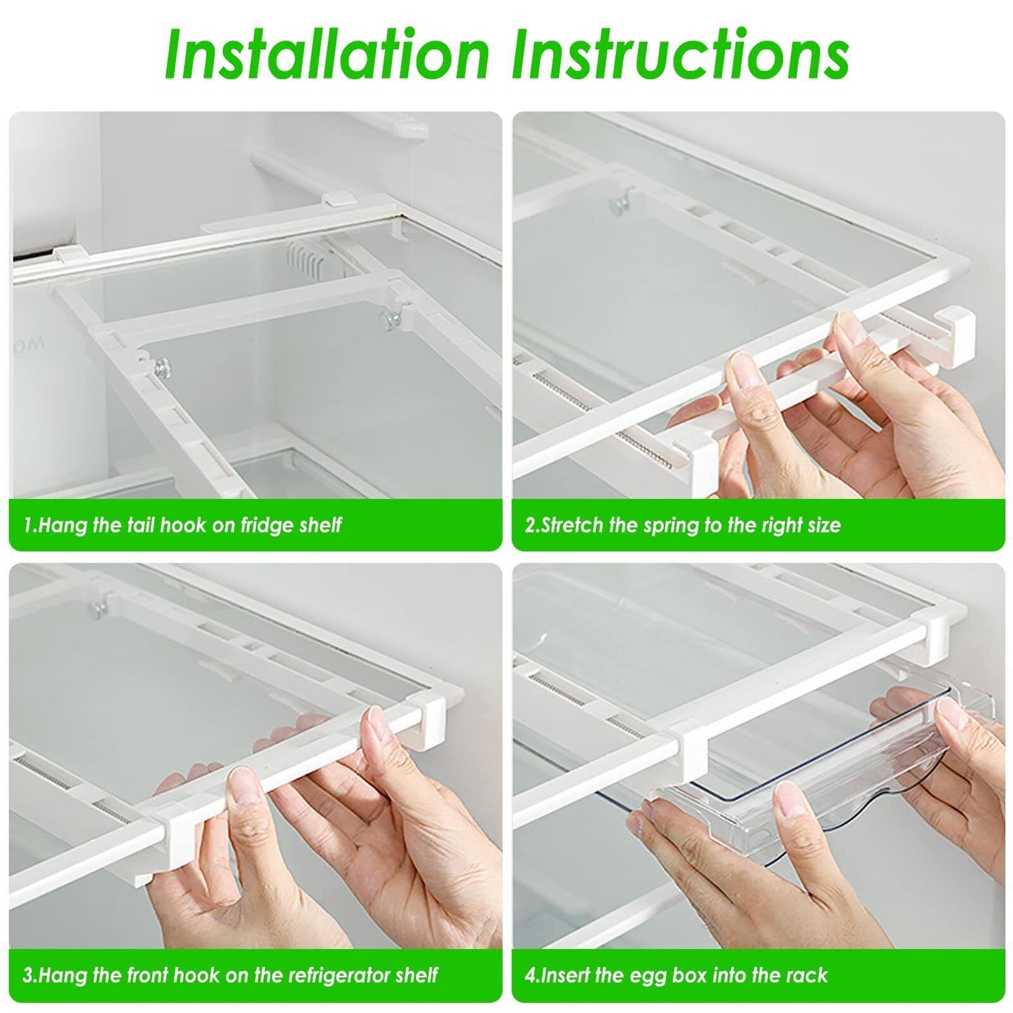 Auto Scrolling Refrigerator Egg Drawer,Large Capacity Egg Holder Tray for Refrigerator,Adjustable Clear Egg Storage Container Fit Fridge Shelf Under 0.6"