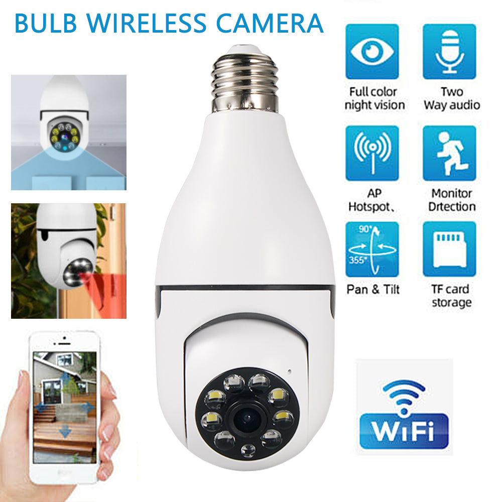 2Pack 360 degrees Panoramic WiFi IP Camera E27 Light Bulb 1080P HD Wireless Security Cam 2.4Ghz Wireless WiFi Camera with Infrared Night Vision