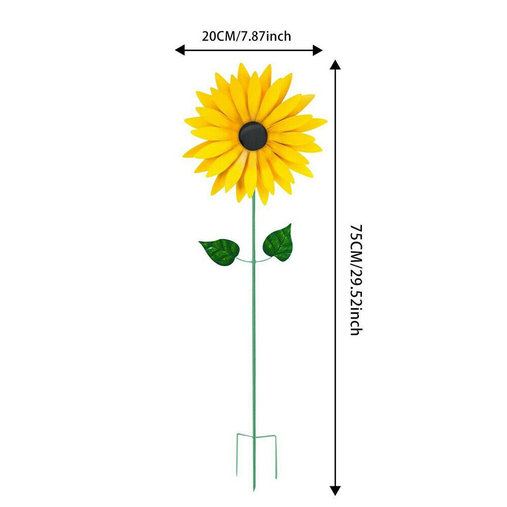 3D Metal Yellow Sunflower Wind Spinner Windmill Sculpture Outdoor Garden Decor