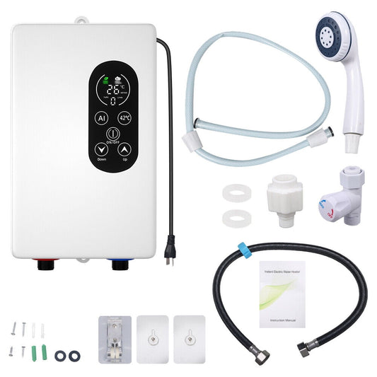 JahyShow Instant Hot Tankless Water Heater Electric Boiler for Shower Bathroom 110V 3400W