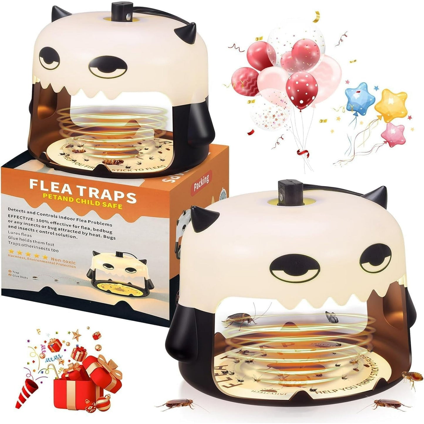 2 Pack Flea Traps, with 4 Sticky Disc & 6 Bulbs & 2 Electric Wires, Flea Lamp Indoor Bed Bug Trap Pest Control, Non Toxic & Harmless Friendly to Pets & Kids