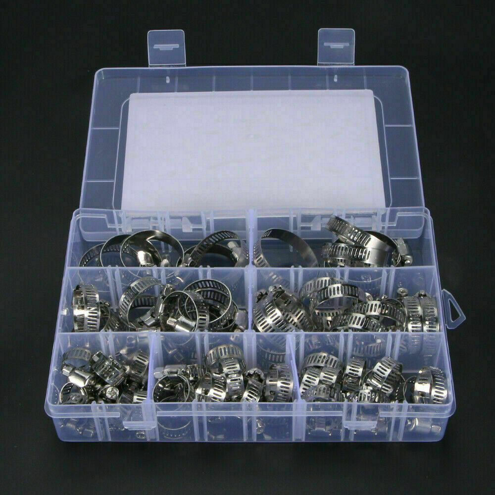 60 Pieces Adjustable Hose Clamps Worm Gear Stainless Steel Clamp Assortment