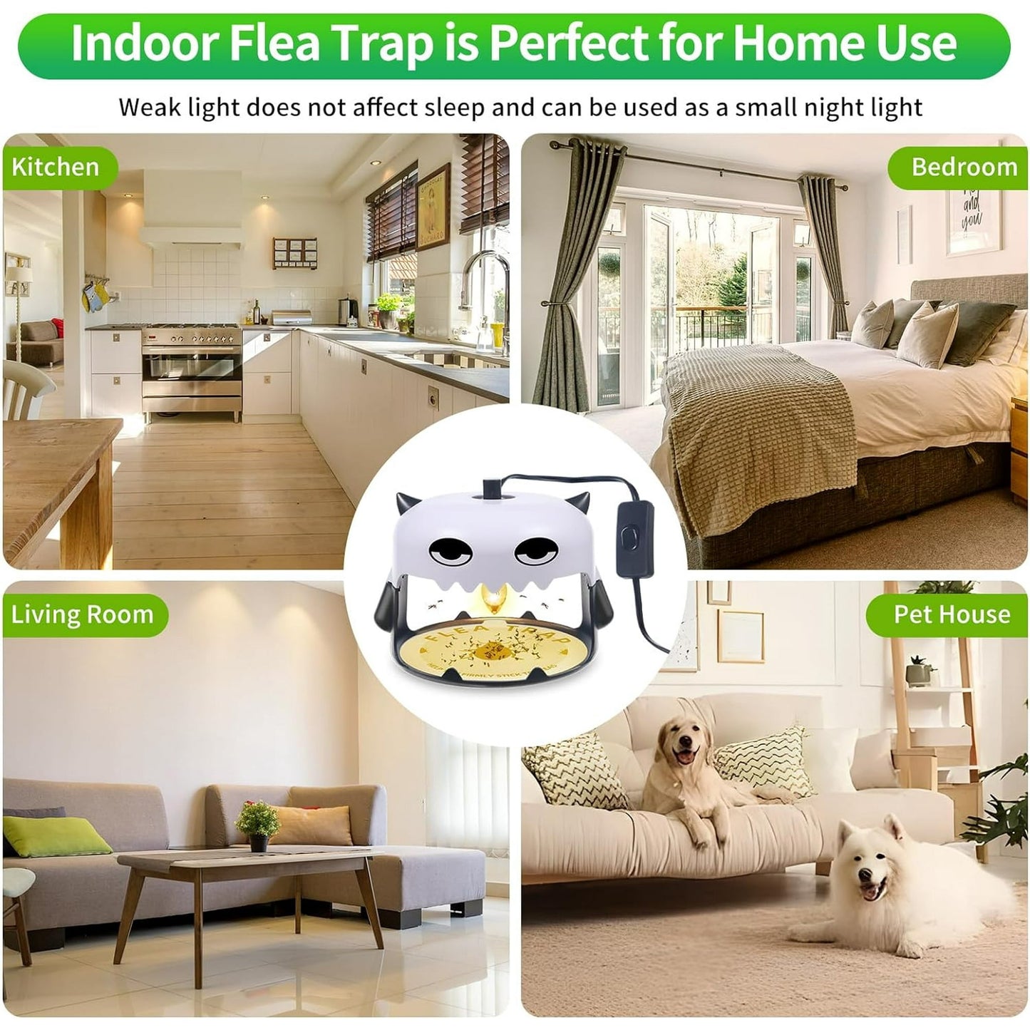 2 Pack Flea Traps, with 4 Sticky Disc & 6 Bulbs & 2 Electric Wires, Flea Lamp Indoor Bed Bug Trap Pest Control, Non Toxic & Harmless Friendly to Pets & Kids