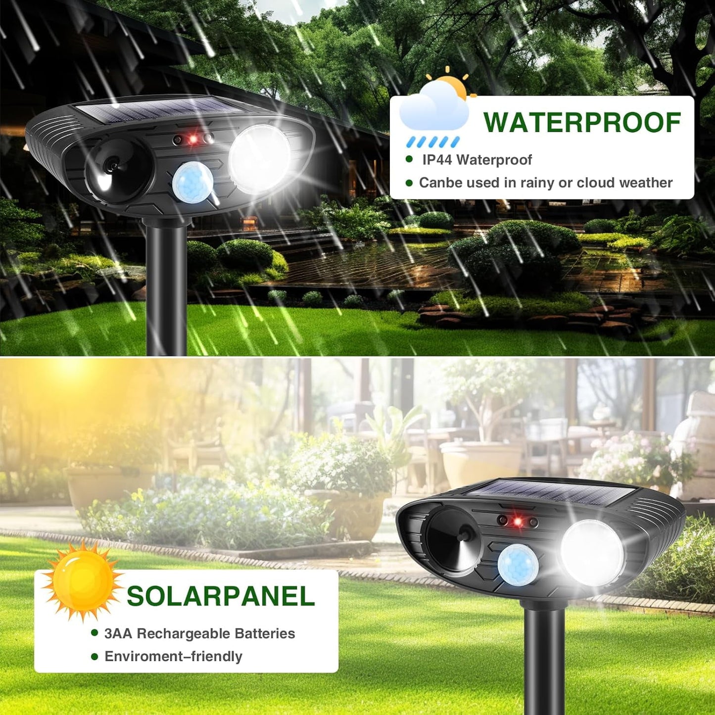 Solar Animal Repellent Outdoor Repeller with Motion Sensor LED Strobe Light - Effective Mole Repellent Solar Repeller Yeard