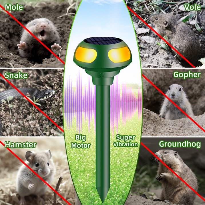 JahyShow Solar Animal Repellent, 2Pack with Sound & Light Outdoor Pest Control Device Farm Yard Protection