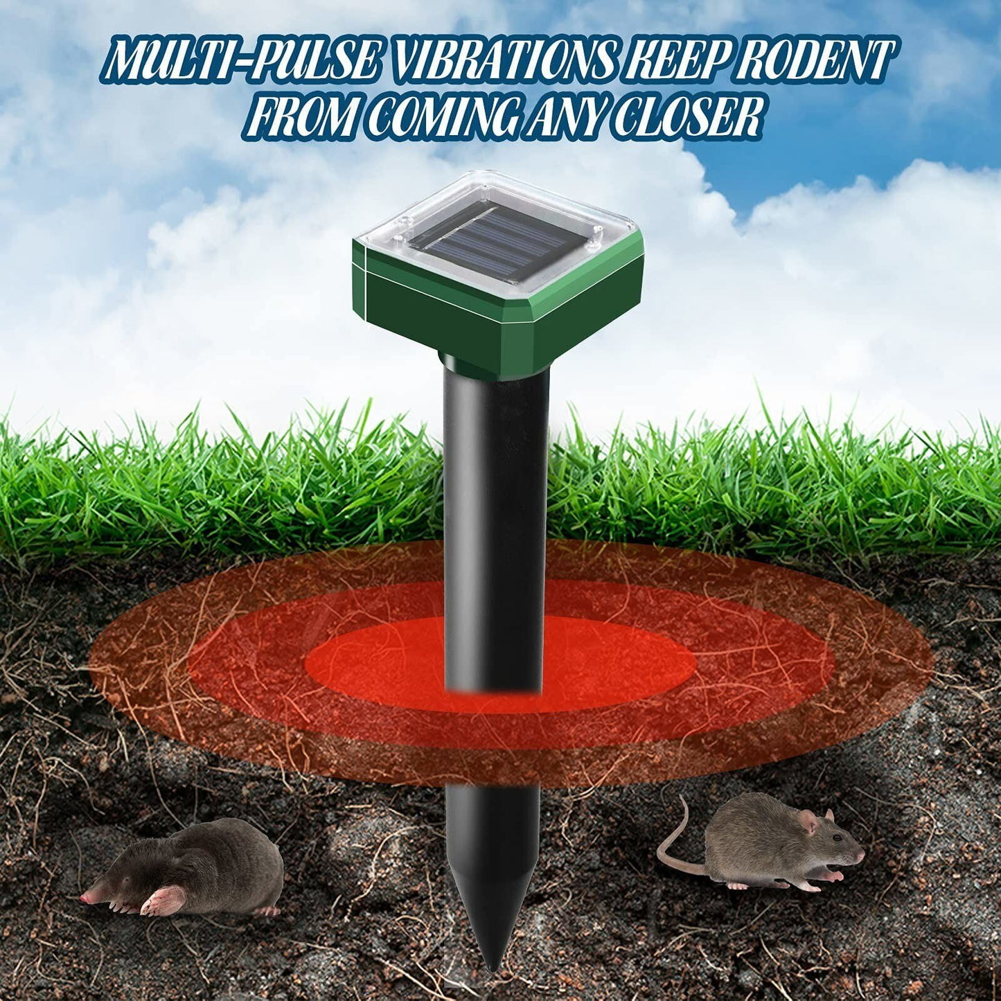 JahyShow 8 PCS Mole Repellent Solar Powered 8 Pack, Waterproof Vole Chipmunk Outdoor, Gopher Ultrasonic for Lawn Garden, Groundhog Repeller, Snake