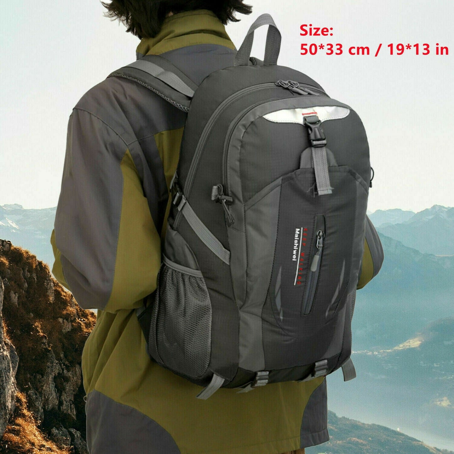 Unisex Travel Nylon Backpack Laptop Bag Hiking Rucksack Office Backpack (Black)