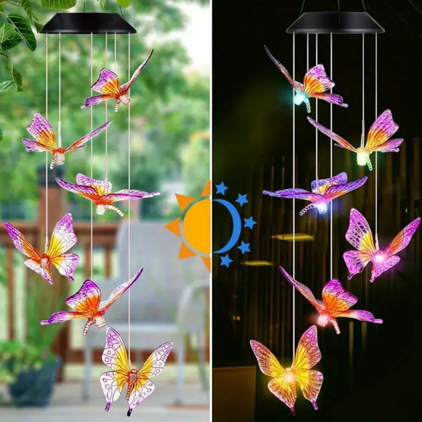 JahyShow Solar Butterfly Wind Chimes, LED Decorative Mobile Gifts for Mom Grandma Waterproof Outdoor Decorative Lights for Garden
