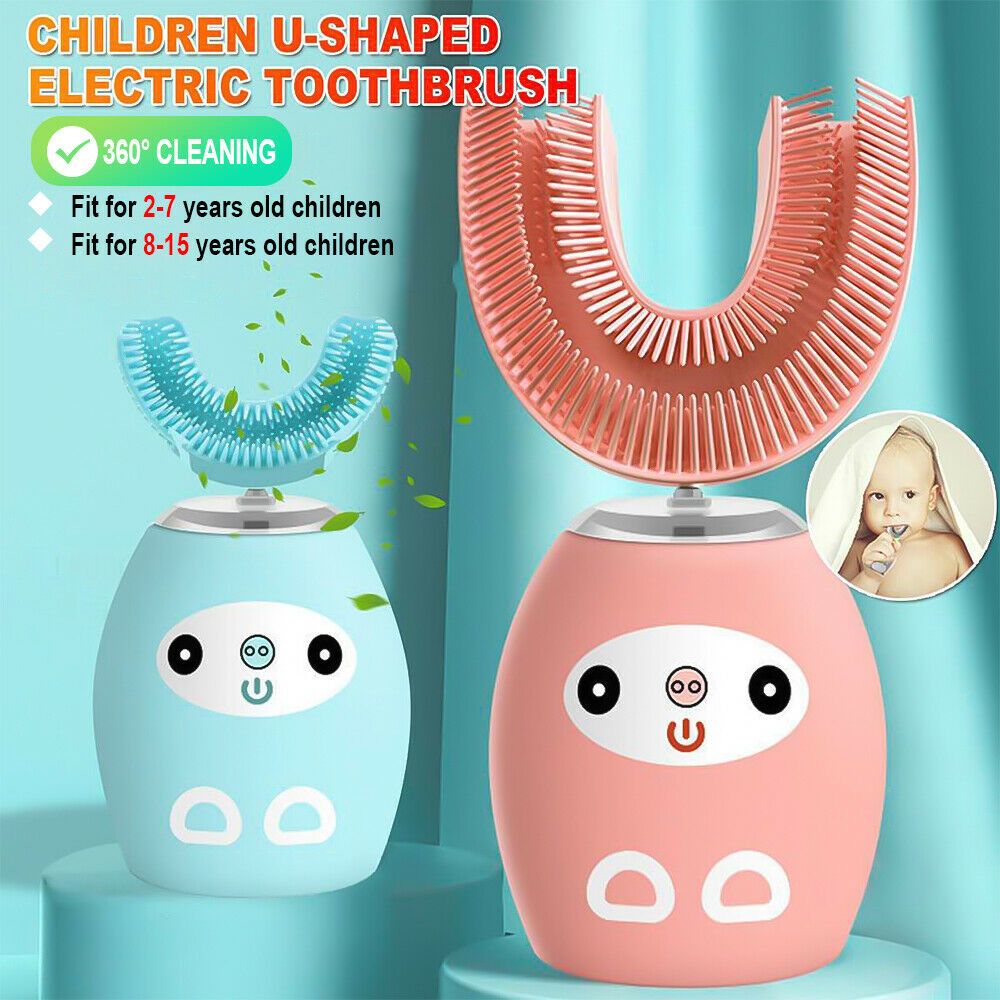 2-7 Years Old Kids U Shaped Electric Toothbrush, Ultrasonic Automatic Toothbrushes with 3 Cleaning Modes, Waterproof,Automatic Time 360掳Contact-Pink