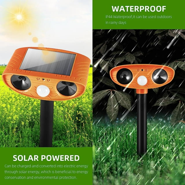 4 Pack Solar Outdoor Animal Repellent - Motion Sensor, LED Light, Alarm Sound - Cat & Deer Deterrent for Garden Farm