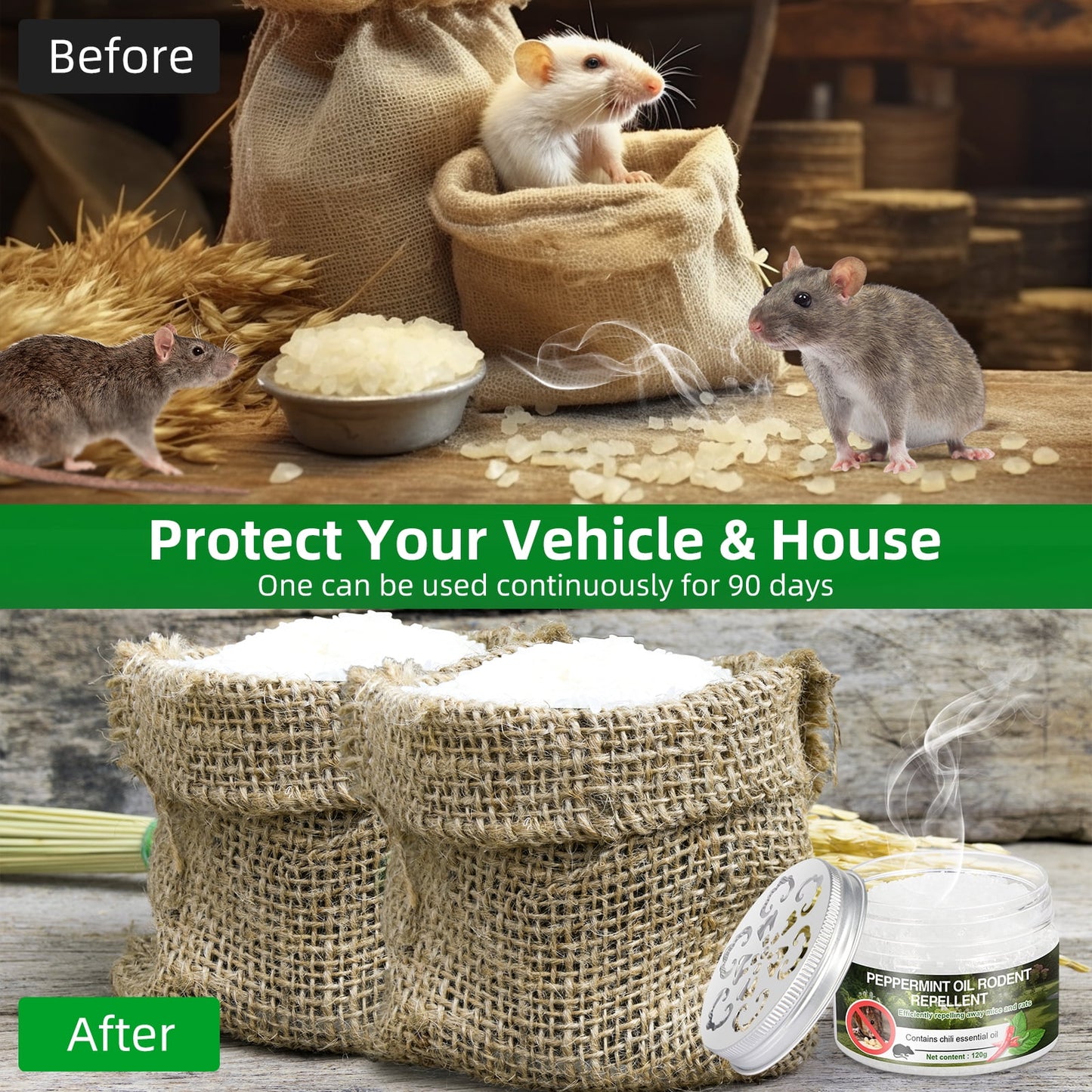 Natural Peppermint Oil Mouse Repellent for Car Engine - Safe Pest Control Solution - Set of 6 Packs