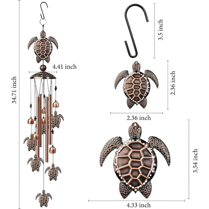 JahyShow Sea Turtle Wind Chimes,Decorative Wind Chimes for Outdoor,with S Hook for Patio Garden Decor