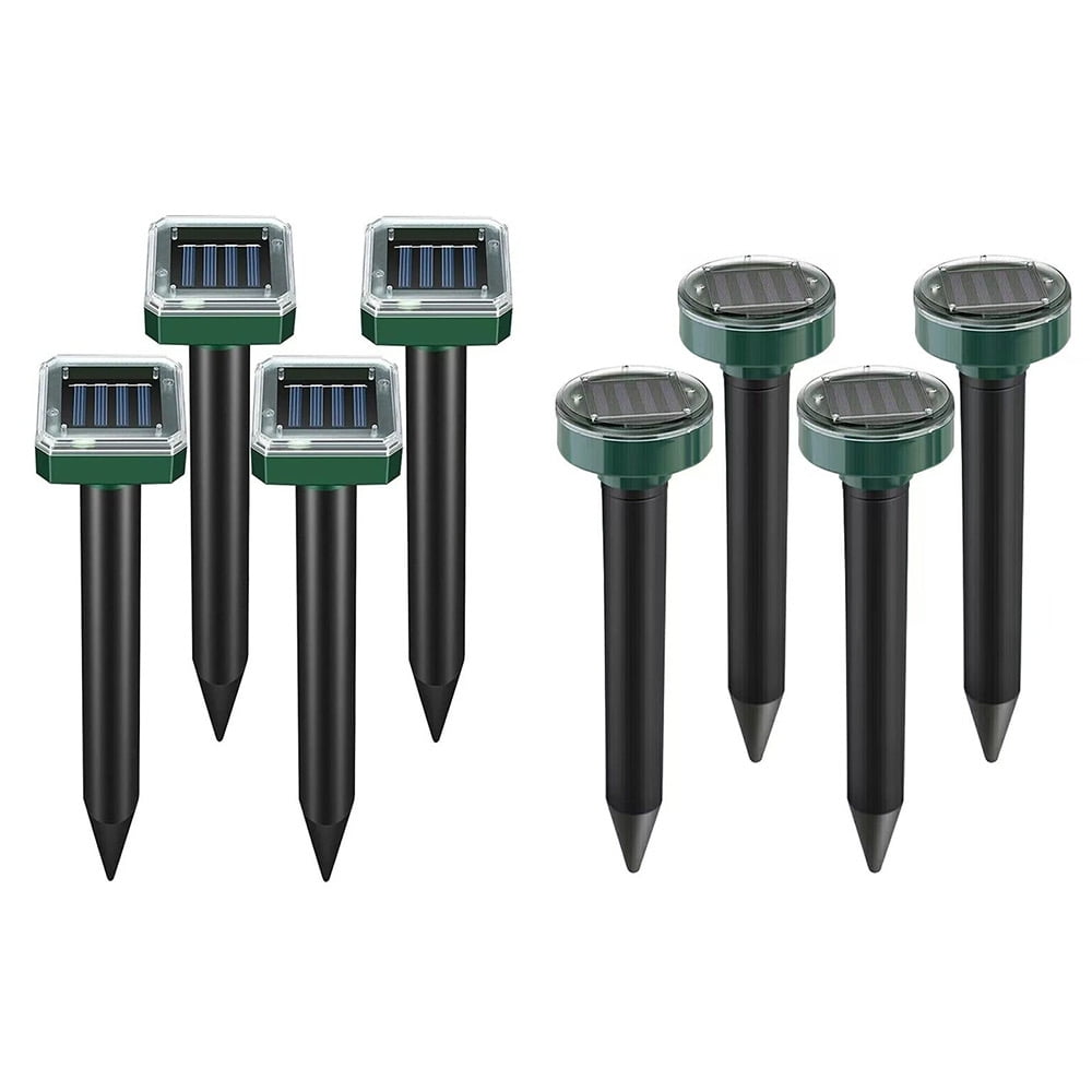 （4pc Sqare+4pc Round） Solar Mole Repellent Ultrasonic Rodents Mice Repellent Outdoor Gardens Pest Animal Repeller Ultrasonic Hamsters Deterrent Scarer Waterproof