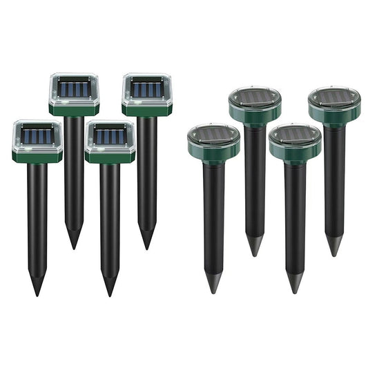 （4pc Sqare+4pc Round） Solar Mole Repellent Ultrasonic Rodents Mice Repellent Outdoor Gardens Pest Animal Repeller Ultrasonic Hamsters Deterrent Scarer Waterproof