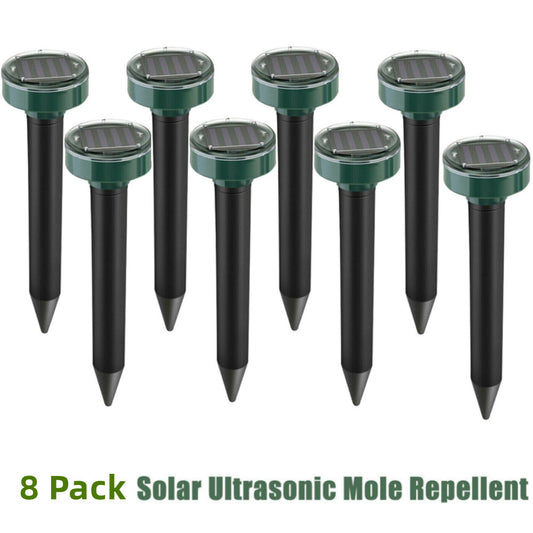 8Pack Mole Repellent Solar Powered Waterproof Mole Chipmunk Repellent Outdoor Ultrasonic Gopher Vole Deterrent Sonic Repellent Spikes Drive Away Burrowing Animals from Lawns and Yard