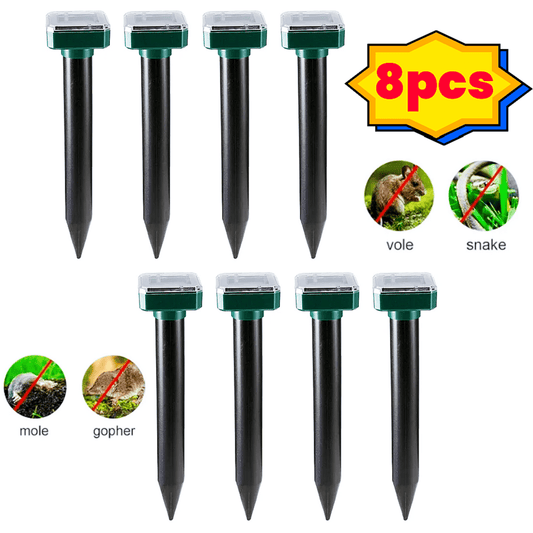 8Pcs Solar Powered Sound Wave Sonic Repeller Outdoor Garden Yard Farm Mouse Gopher Rat Vole Mole Scarer Snake Rodent Pest Reject Repellent Expeller