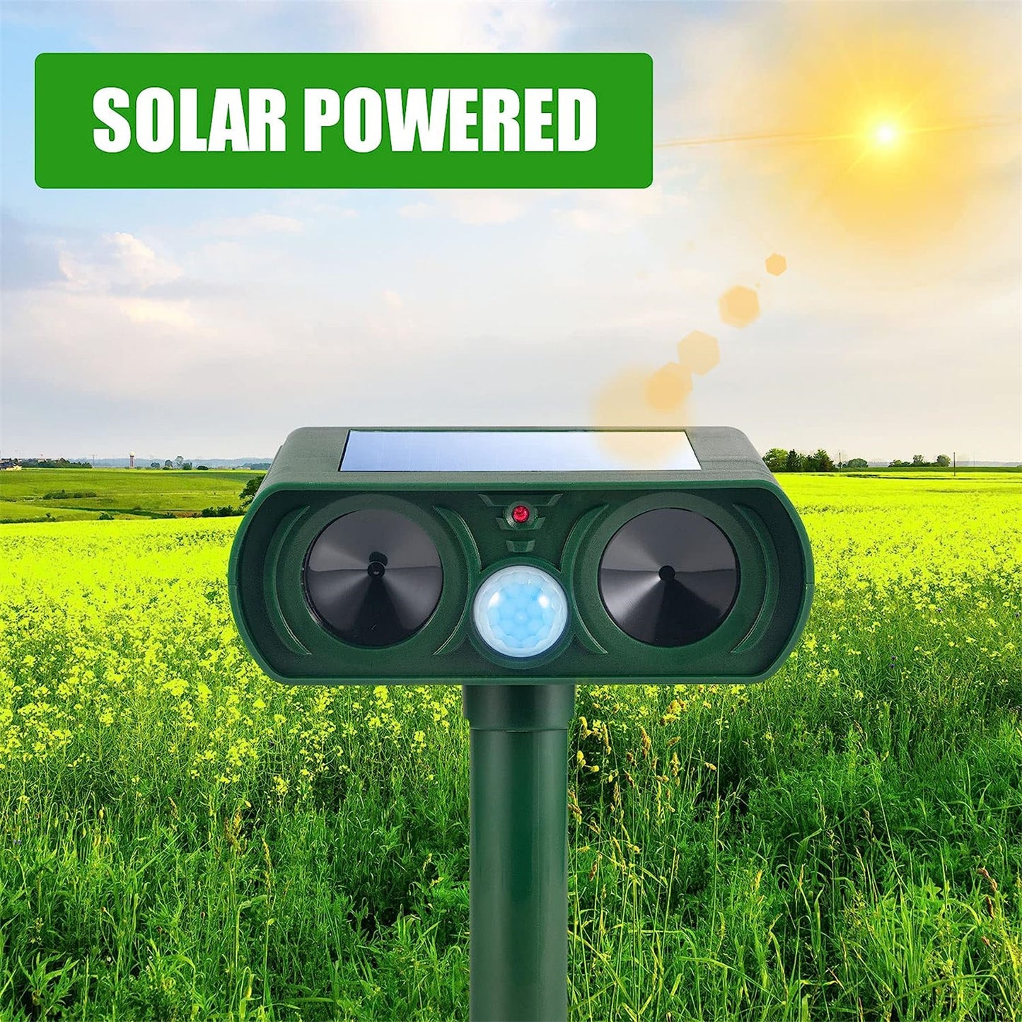 4 Pack Ultrasonic Repellent Solar Animal Repeller Outdoor Waterproof with Motion Sensor Red Light Deterrent for Raccoon Rabbit Coyote Squirrel Deer Cat Dog Skunk Fox Etc