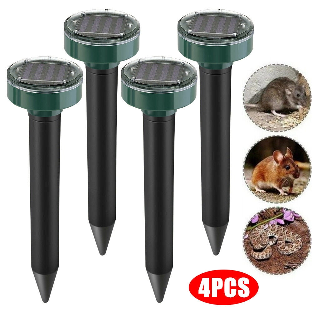 Solar Mole Repellent, Ultrasonic & Solar Powered Gopher Repellent, Waterproof Sonic Groundhog Repeller Rodent Gopher Deterrent Vole Chaser for Outdoor Use (4 Pack)