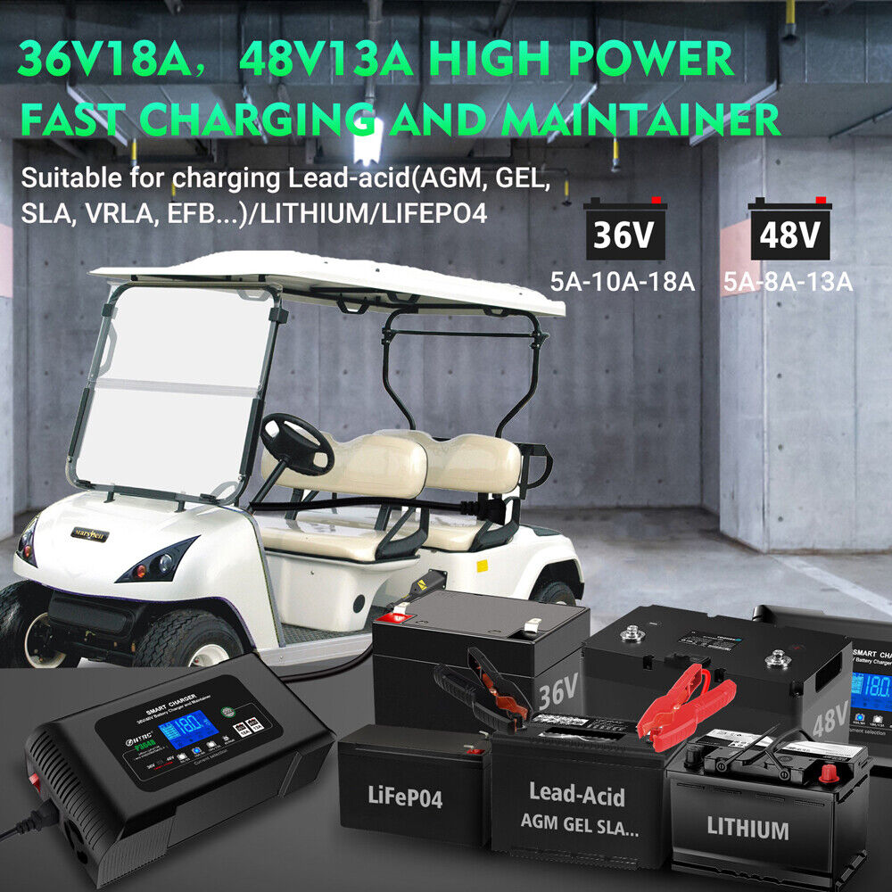 36 Volt 18 Amp Smart Battery Charger 48V 13A For Golf Cart Club Car EZgo TXT RXV