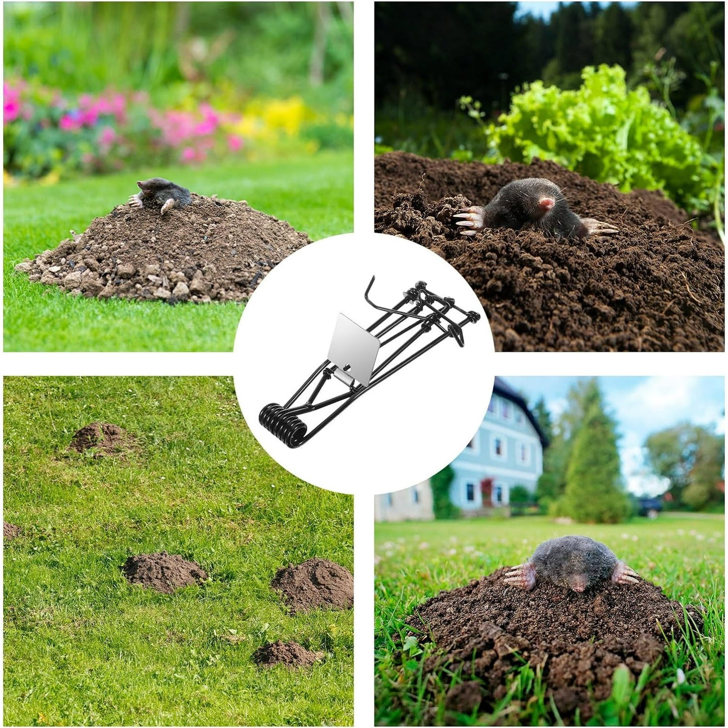 Outdoor Mole Traps 8-Pack Reusable Gopher and Mole Trap Set Metal Lawn Garden Vole Trap - Black