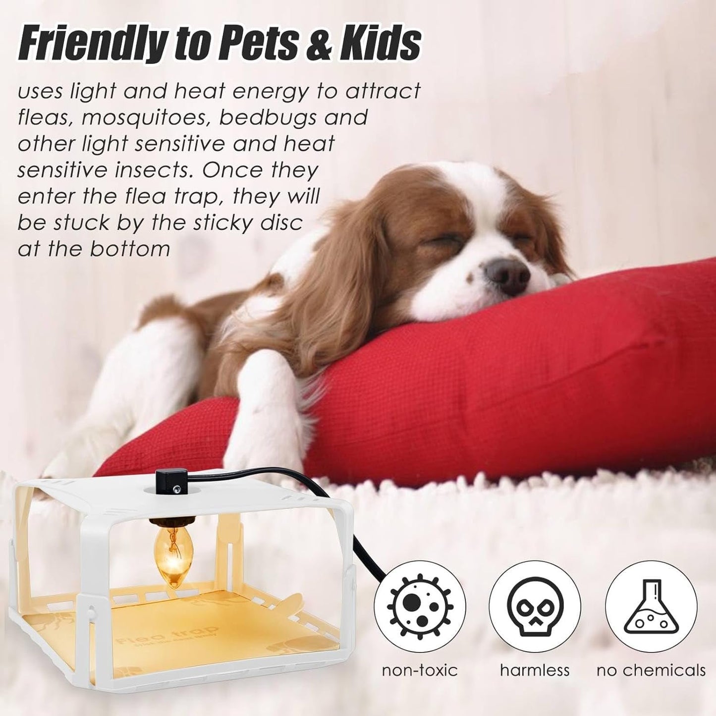 Pest Control Flea Trap Kit, 2 Electric Indoor Flea Lights with Sticky Plates & Wires, Effective Gnat Control, White