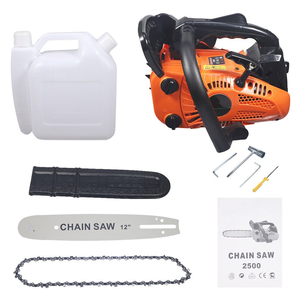 Premium 2500 ChainSaw Gasoline Engine Anti-Vibration Handle 12'' Bar Chain Orange