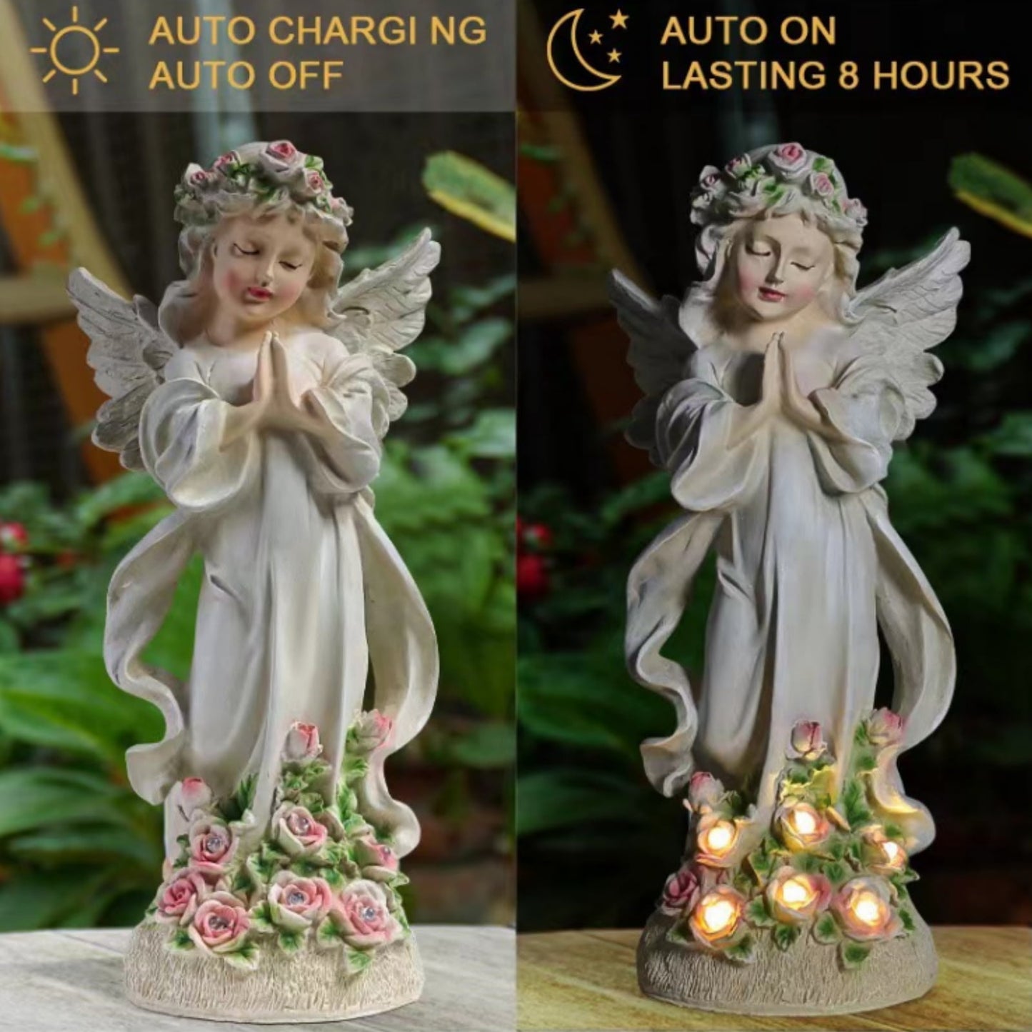 Solar Angel Garden Statue, Outdoor Patio Garden Sculptures & Statues Solar Yard Decorations Lawn Ornaments Figurines for Outside