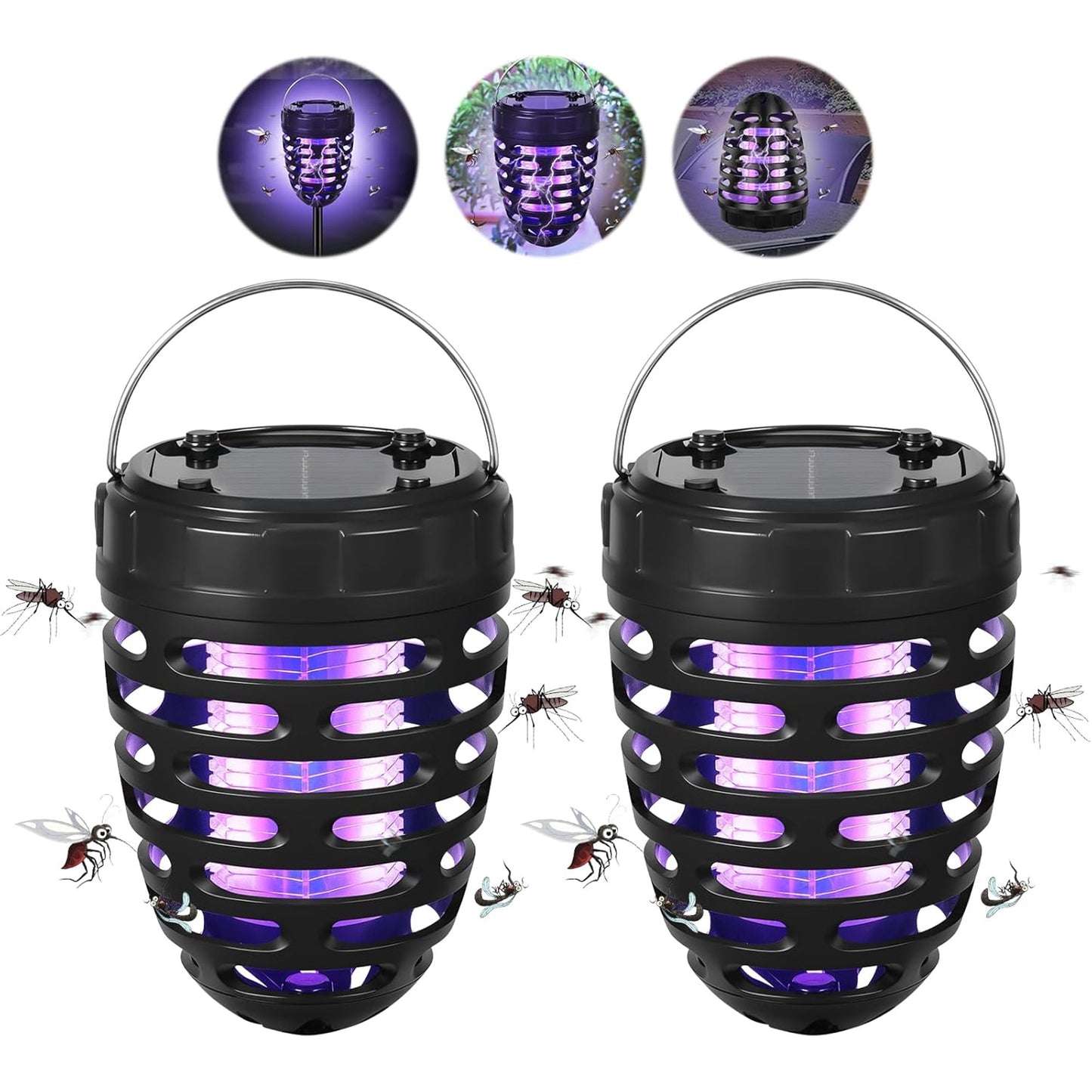 Solar Bug Zapper, 2 Pack Outdoor Indoor Mosquito Zapper Waterproof Mosquito Killer Lamp USB Rechargeable Portable Camping Light Fly Traps for Home Patio Garden Mosquito Repellent Light