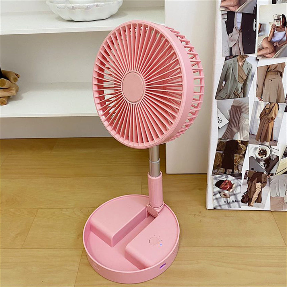 Portable Folding Stand Fan USB Rechargeable Telescopic Table Floor Fan, Pink - Lightweight and Convenient Cooling Solution(Pink)