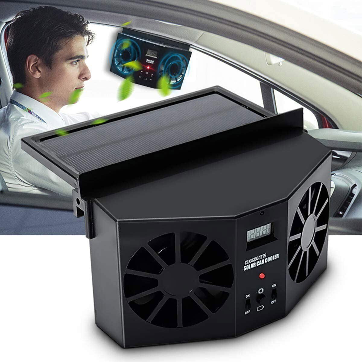 Cooling Fan for Cars Solar Powered Vehicle Window Dual Fans 2 AA*1200mAh Car Cooler Airflow Black