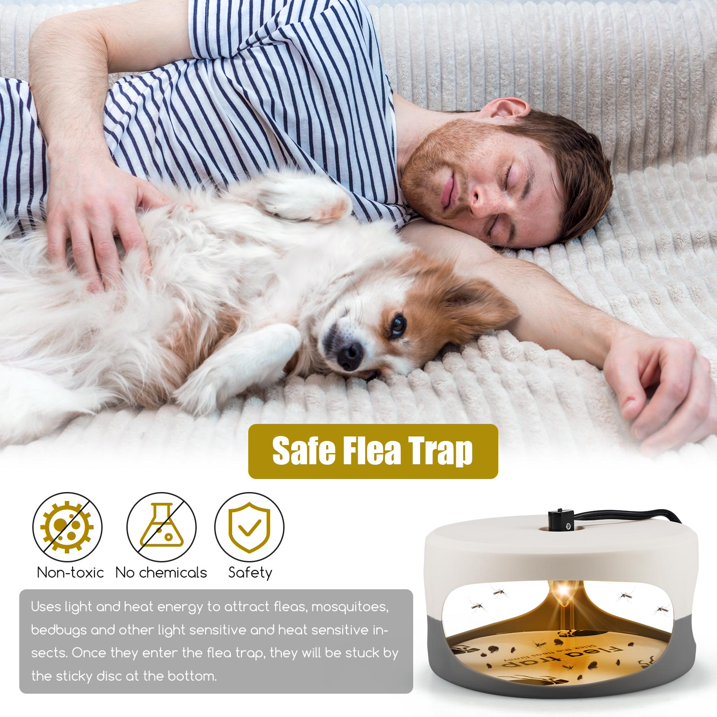 2 Pack Flea Trap Indoor Flea Light for Inside Your Home with 4 Sticky Disc & 6 Bulbs & 2 Electric Wires Pet and Kid