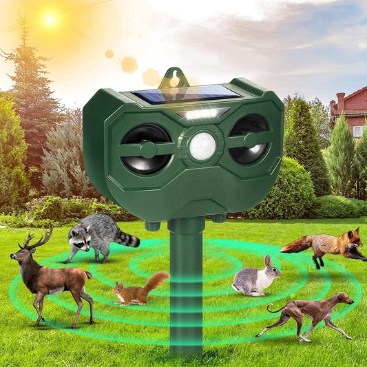 Animal Repellent Solar Powered Motion Sensor Safe & Humane Outdoor Waterproof Deer Raccoon Cat Squirrel Skunk Dog Rabbit Coyote (2Pack)