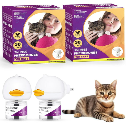 Cat Pheromones Calming Diffuser, Cat Calming Diffuser Kit with Diffuser Head and 2pcs 48ml Vial, Efficient Relieve Anxiety Stress, 60 Days Use