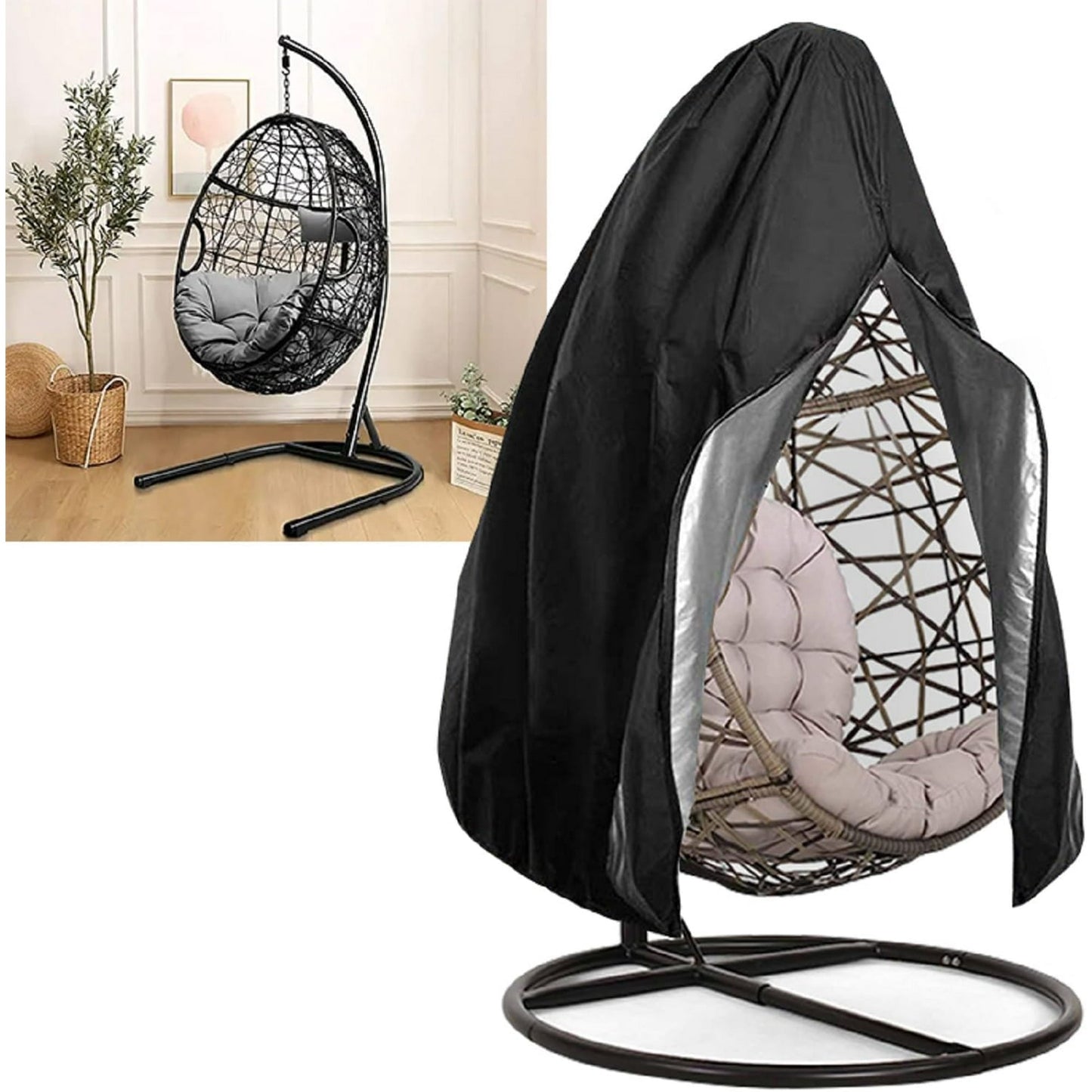 Egg chair cover with Zipper, Patio Hanging Swing Chair Cover, waterproof and dustproof,suitable for outdoor furniture,75x45 inches