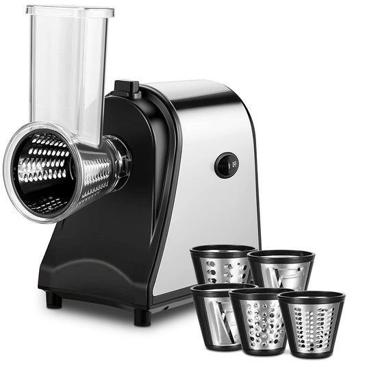 Cheese Grater, 200W Professional Vegetable Cutter for Home Use, 5 Stainless Steel Rotary Blades Electric Salad Maker Shredder for Cheeses, Fruit, Veggies