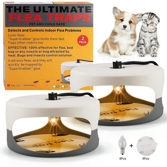 Flea Traps for with 4 Sticky Disc & 6 Bulbs & 2 Electric Wires, Flea Killer Indoor Bed Bug Trap Pest Control, Non Toxic & Harmless, Friendly to Pets & Kids(2 Pack)