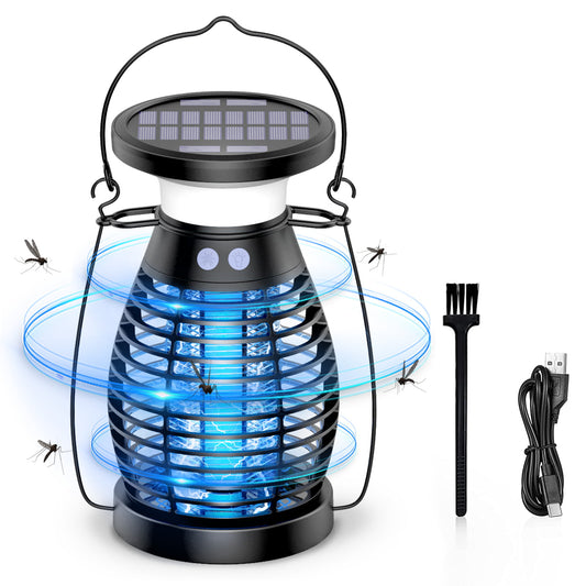 Solar Bug Zapper Outdoor Waterproof, Cordless & Rechargeable Mosquito Zapper with 4200V High Powered UV Light, 3 in 1 Fly Zapper Up to 2100 Sq Ft Can Attract Gnats, Mosquitoes, Flies, Moths