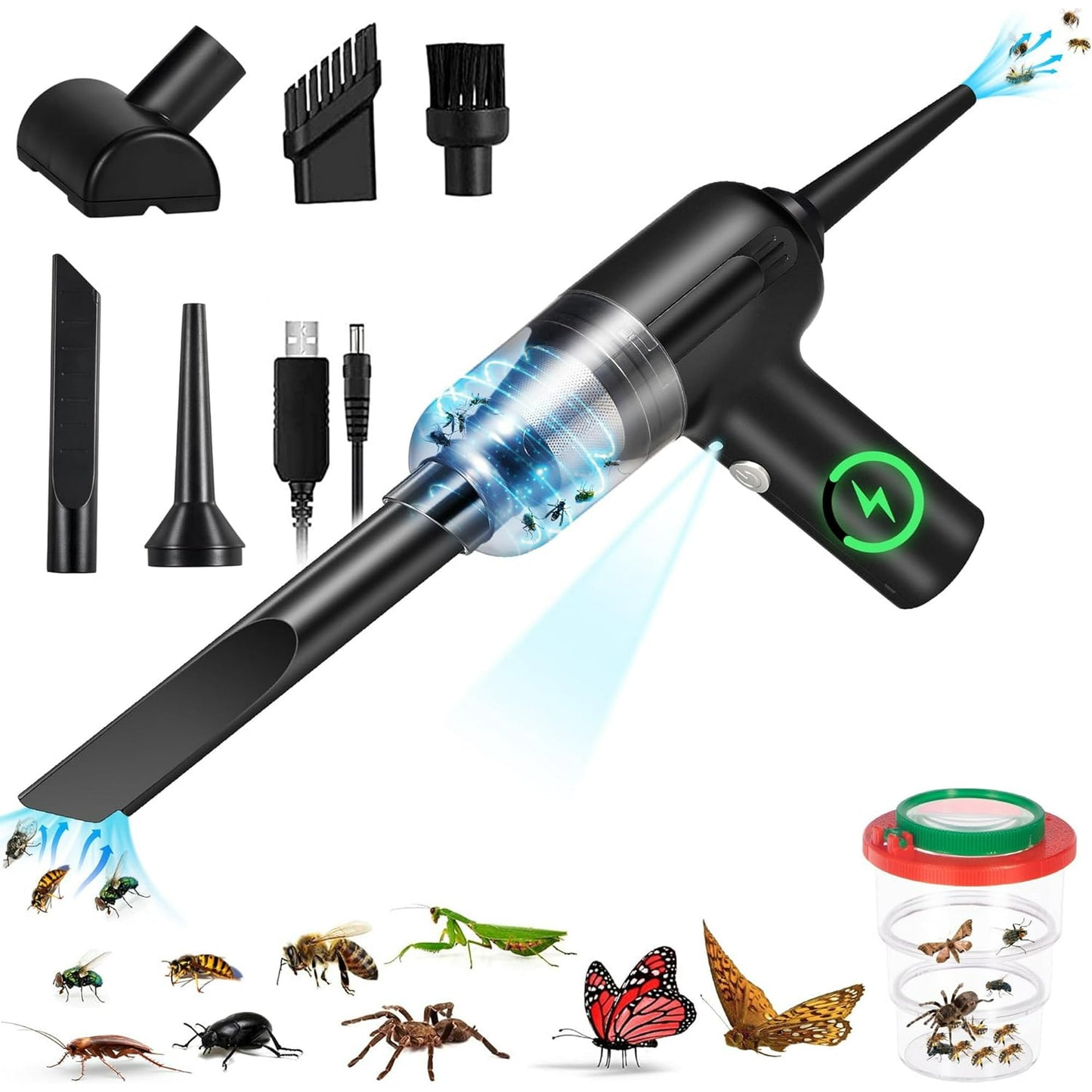 Handheld Bug Vacuum Catcher with LED&Insect Cage Insect Traps Indoor Outdoor Catcher and Release Cockroach Small Spider