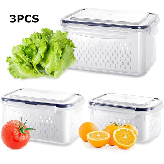3 Pack Vegetable Fruit Storage Containers For Fridge With Lids Drain Colanders Refrigerator Organizations Storage For Spinach Strawberry Berry Salad Cheese Lettuce