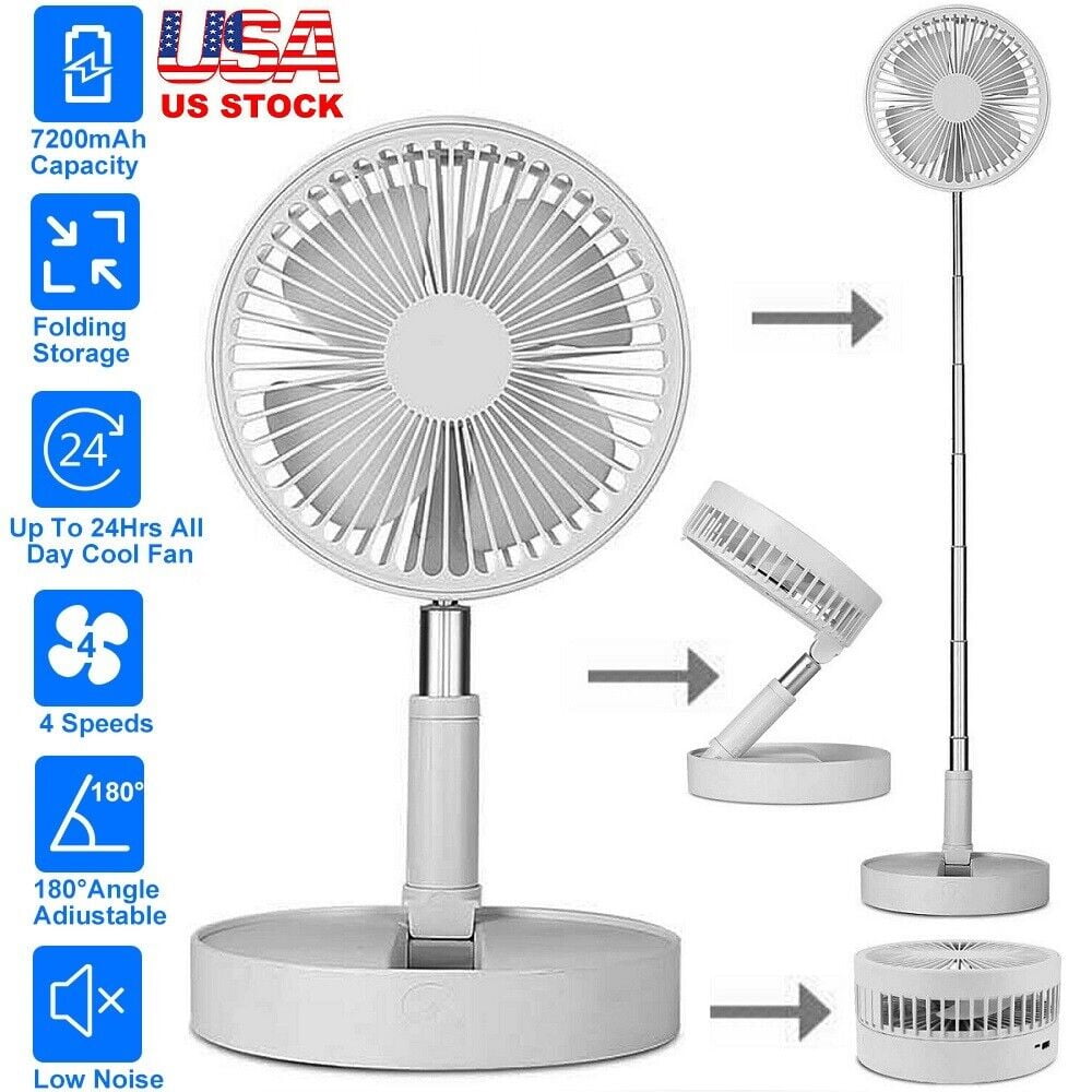 Portable Stand Fan Folding Pedestal USB Rechargeable Telescopic Table Floor Fan