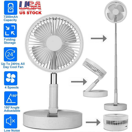 Portable Stand Fan Folding Pedestal USB Rechargeable Telescopic Table Floor Fan