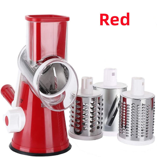 Rotary Cheese Grater Shredder Chopper Round Tumbling Box Mandoline Slicer Nut Grinder Vegetable Slicer, Hash Brown, Potato with Strong Suction Base