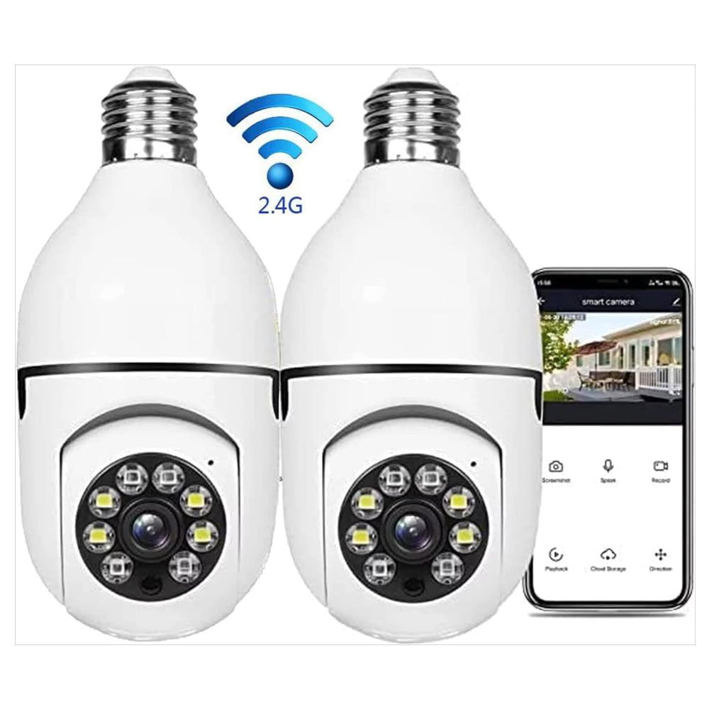 2Pack 360 degrees Panoramic WiFi IP Camera E27 Light Bulb 1080P HD Wireless Security Cam 2.4Ghz Wireless WiFi Camera with Infrared Night Vision