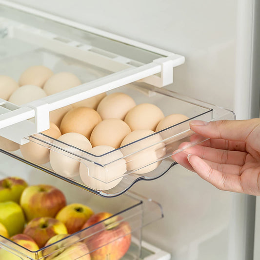 Auto Scrolling Refrigerator Egg Drawer,Large Capacity Egg Holder Tray for Refrigerator,Adjustable Clear Egg Storage Container Fit Fridge Shelf Under 0.6"